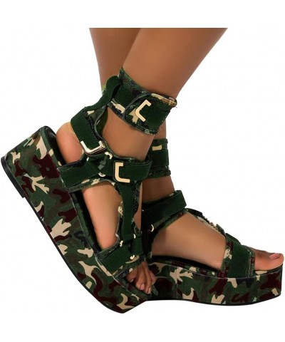 Wide Width Sandals Women Dressy Summer Flat Gladiator Beach Open Toe Buckle Strap Slingback Platform Wedge Sandals 8 A4-green...