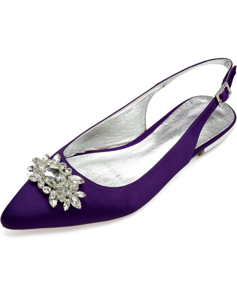 Womens Bridal Flats Satin Wedding Court Shoes Closed Toe Ankle Strap Prom Party Dance Wedding Shoes 10 US Dark Purple $40.03 ...