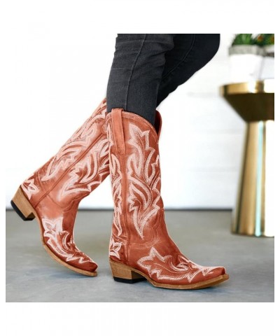 Women's Fashion Embroidered Square Heel Solid Color Fringe Retro High Boots Shoes Plain Cowboy Boots Women 3-brown $34.01 Boots