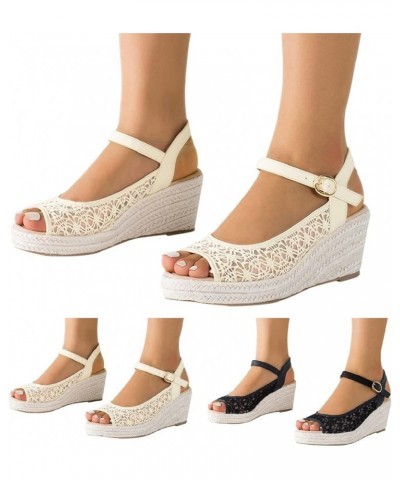 Wedge Sandals for Women Dressy Summer,Womens Sandals Peep Toe Lace Fashion Platform Sandals Comfortable Non Slip Buckle Strap...