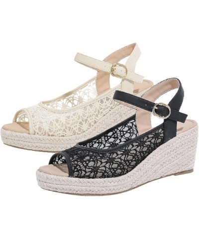 Wedge Sandals for Women Dressy Summer,Womens Sandals Peep Toe Lace Fashion Platform Sandals Comfortable Non Slip Buckle Strap...