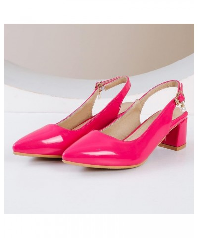 Women Block Heel Slingback Shoes Pointed Toe Casual Pumps Buckle Mid Heel Party Shoes Solid Shoes, Size 1-13.5 Rose-red $28.6...