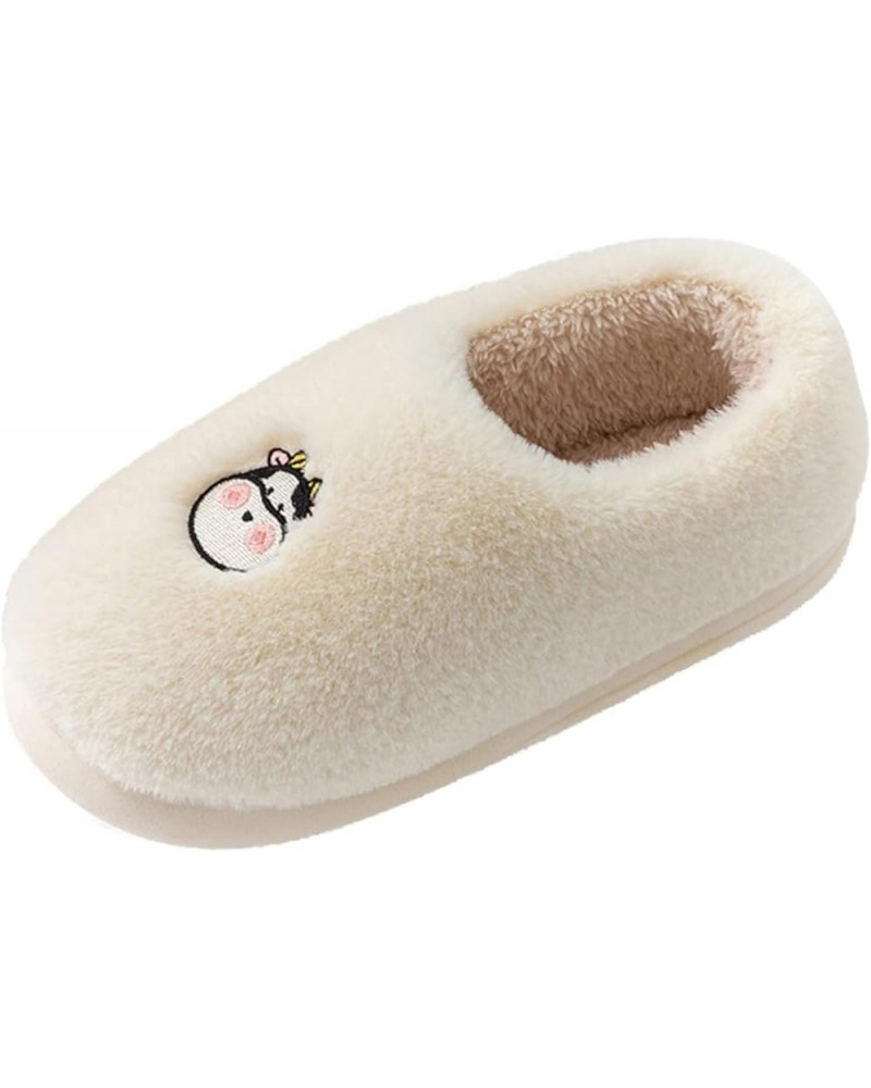 Women Slippers Autumn And Winter Fashion Cute Cartoon Animal Cow Rabbit Comfort Warm Slip On Satin Slippers Women Beige $15.8...