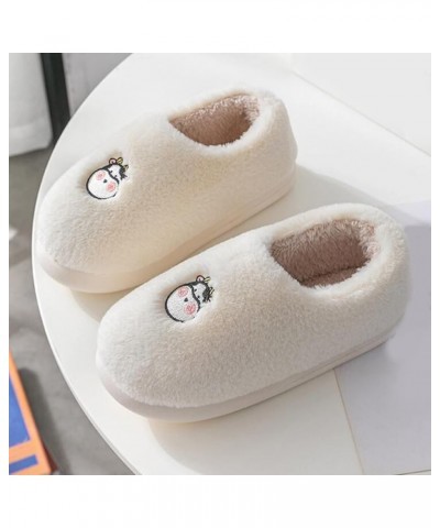 Women Slippers Autumn And Winter Fashion Cute Cartoon Animal Cow Rabbit Comfort Warm Slip On Satin Slippers Women Beige $15.8...