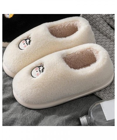 Women Slippers Autumn And Winter Fashion Cute Cartoon Animal Cow Rabbit Comfort Warm Slip On Satin Slippers Women Beige $15.8...