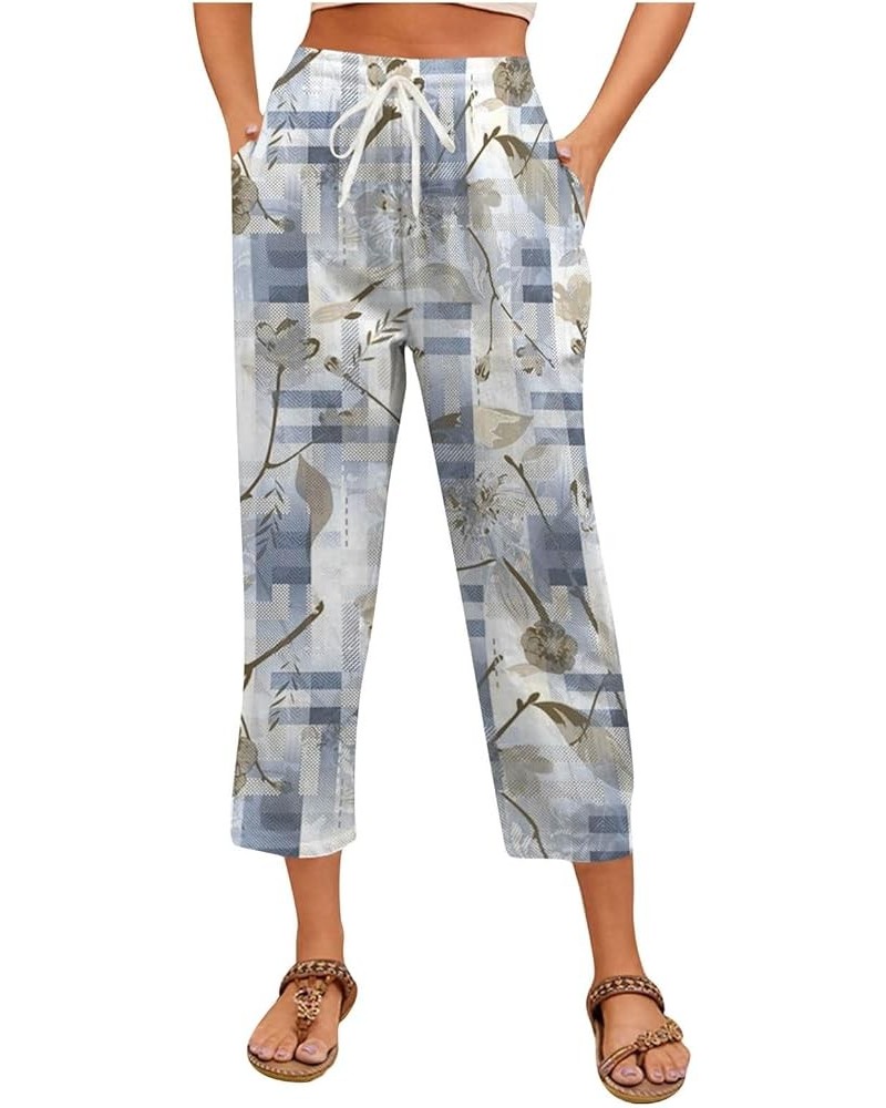 Women's Casual Printed Drawstring Belt Loose Casual Pants Grey - 2024 Pants for Women $11.75 Sandals