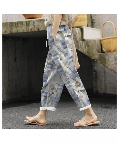 Women's Casual Printed Drawstring Belt Loose Casual Pants Grey - 2024 Pants for Women $11.75 Sandals