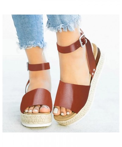 Womens Sandals Dressy, Womens Sandals Comfortable Espadrille Platform Sandals Casual Open Toe Sandals Shoes Brown $13.52 Sandals