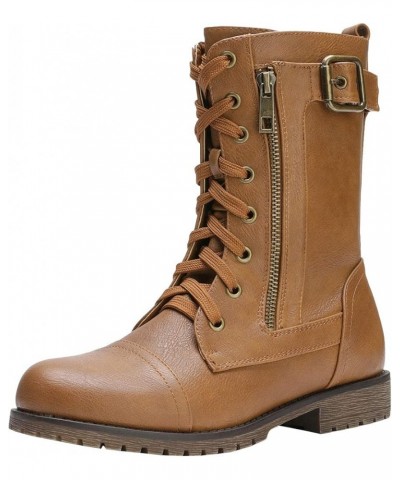 Women's Ankle Bootie Winter Lace up Mid Calf Military Combat Boots Mission-camel $27.53 Boots