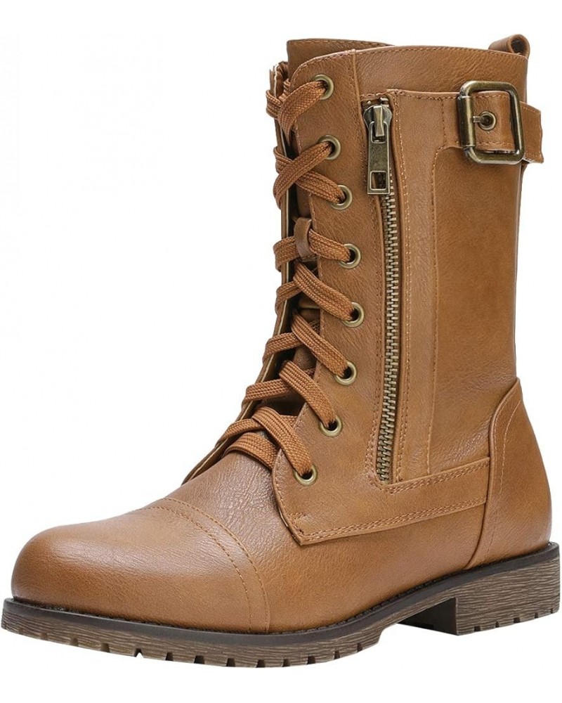 Women's Ankle Bootie Winter Lace up Mid Calf Military Combat Boots Mission-camel $27.53 Boots