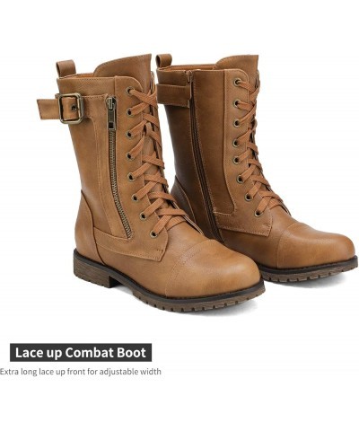 Women's Ankle Bootie Winter Lace up Mid Calf Military Combat Boots Mission-camel $27.53 Boots