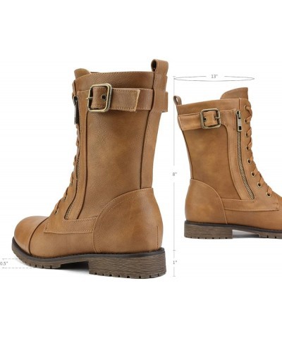 Women's Ankle Bootie Winter Lace up Mid Calf Military Combat Boots Mission-camel $27.53 Boots