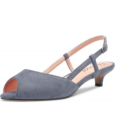 Women Pumps Peep Open Toe Ankle Strap Slingback Kitten Low Heel Dress Shoes Sandals Suede Office Wedding Shopping Grey 1.5 In...