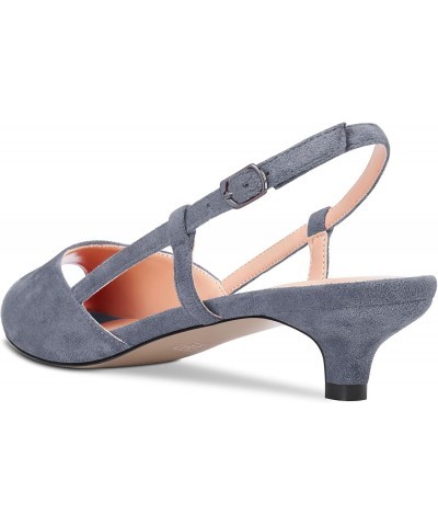 Women Pumps Peep Open Toe Ankle Strap Slingback Kitten Low Heel Dress Shoes Sandals Suede Office Wedding Shopping Grey 1.5 In...