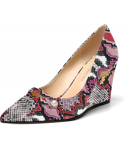 Womens Sexy Slip On Patent Party Pointed Toe Wedding Wedge High Heel Pumps Shoes 3.5 Inch Multicolor Snake $36.89 Pumps