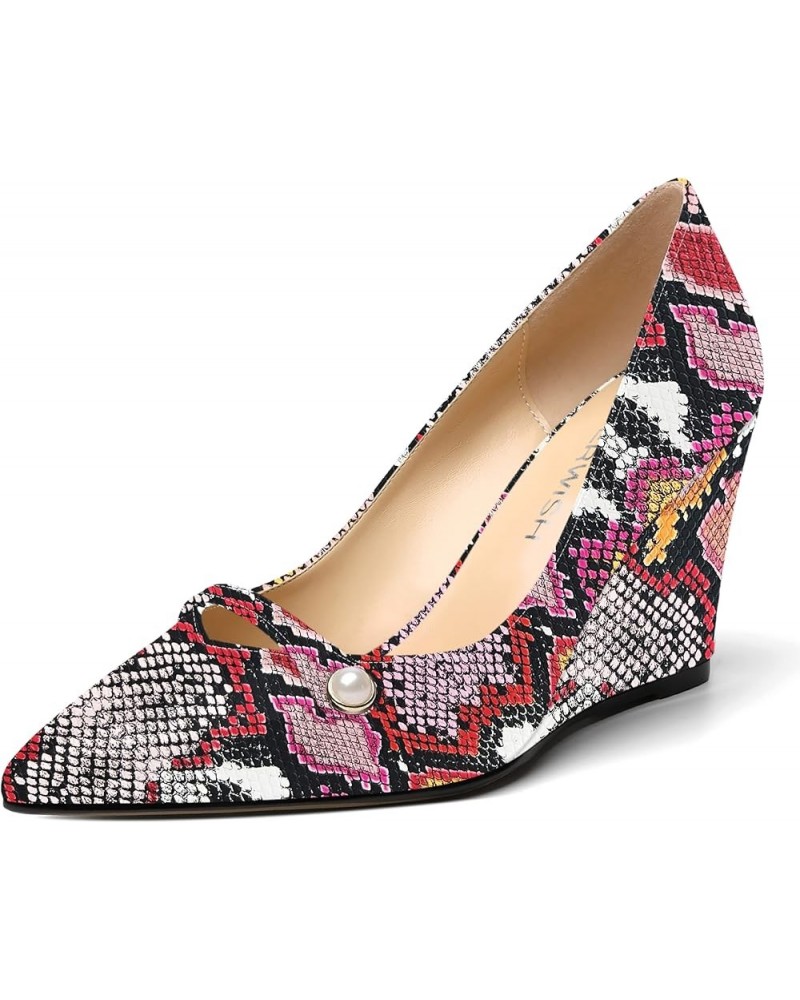 Womens Sexy Slip On Patent Party Pointed Toe Wedding Wedge High Heel Pumps Shoes 3.5 Inch Multicolor Snake $36.89 Pumps