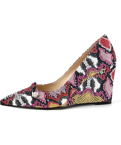 Womens Sexy Slip On Patent Party Pointed Toe Wedding Wedge High Heel Pumps Shoes 3.5 Inch Multicolor Snake $36.89 Pumps