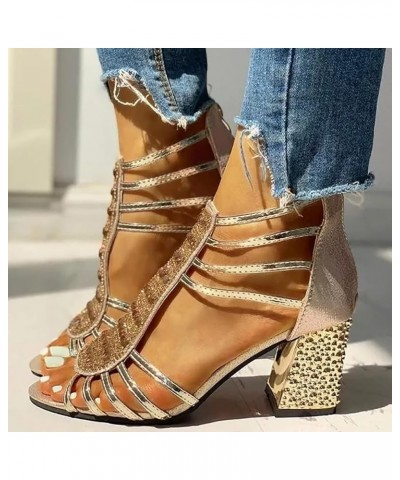 Gold Heeled sandals For Women sandals Women 1920 Flapper Shoes Flat sandals For Women Dressy Black Heeled Strappy Sand H-gold...