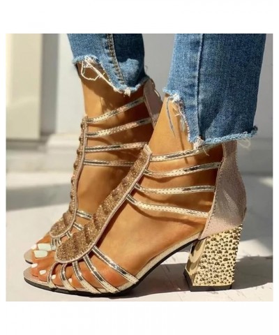 Gold Heeled sandals For Women sandals Women 1920 Flapper Shoes Flat sandals For Women Dressy Black Heeled Strappy Sand H-gold...