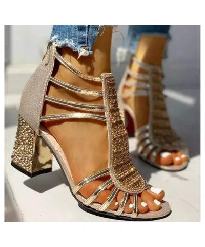 Gold Heeled sandals For Women sandals Women 1920 Flapper Shoes Flat sandals For Women Dressy Black Heeled Strappy Sand H-gold...