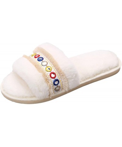 Womens House Slippers Soft Plush Color Outdoor Women's Casual Shoes Breathable Slippers Fashion Women's White $10.49 Slippers