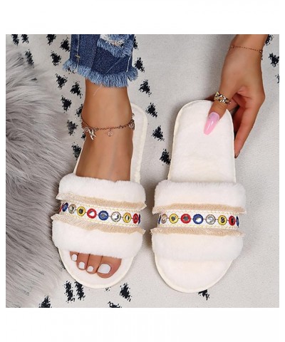 Womens House Slippers Soft Plush Color Outdoor Women's Casual Shoes Breathable Slippers Fashion Women's White $10.49 Slippers