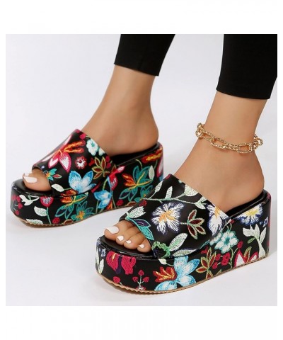 Flip Flops For Women Beach Wedge Slides For Women ' Sandals Women Walking Sandals Women Heels Wedge Women Fla 4-black $15.32 ...