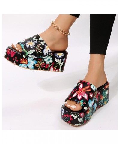 Flip Flops For Women Beach Wedge Slides For Women ' Sandals Women Walking Sandals Women Heels Wedge Women Fla 4-black $15.32 ...