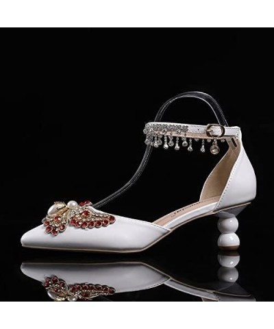 Women's silver medium low profile Heel Ankle sandals office women's pointed high heels white wedding shoes Red $21.51 Sandals