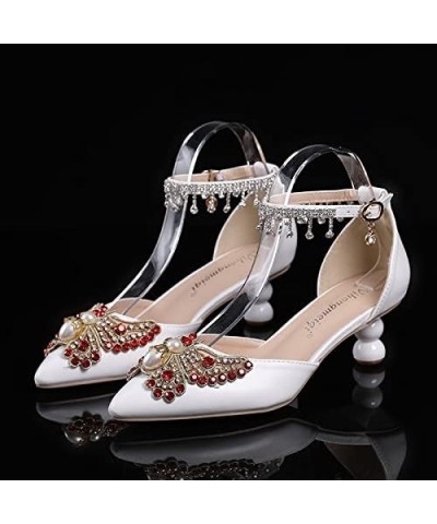 Women's silver medium low profile Heel Ankle sandals office women's pointed high heels white wedding shoes Red $21.51 Sandals