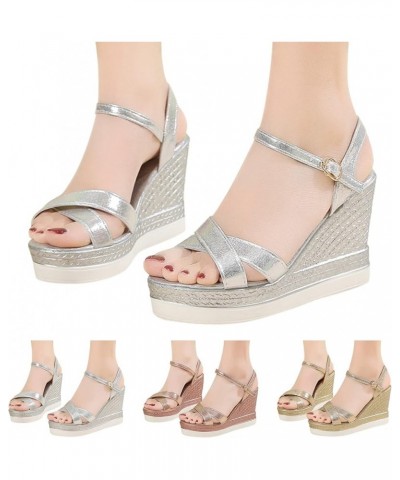 Women Dress Sandals Wedges Crystal Pearl Sandals Platforms Heels Ladies Women Fashion Shoes Sandals Women Wedge B-gold $14.21...