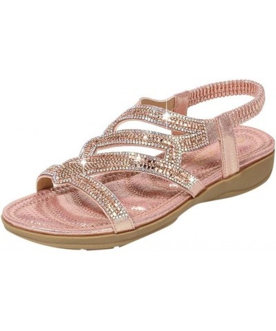 Women Slip On Wedges Sandals Casual Bling Rhinestone Strap Sandals Open Toe Slide Sandals Wedge Heel Sandals for Pink $13.84 ...