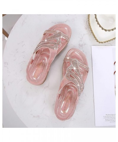 Women Slip On Wedges Sandals Casual Bling Rhinestone Strap Sandals Open Toe Slide Sandals Wedge Heel Sandals for Pink $13.84 ...