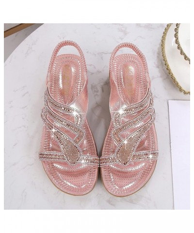 Women Slip On Wedges Sandals Casual Bling Rhinestone Strap Sandals Open Toe Slide Sandals Wedge Heel Sandals for Pink $13.84 ...