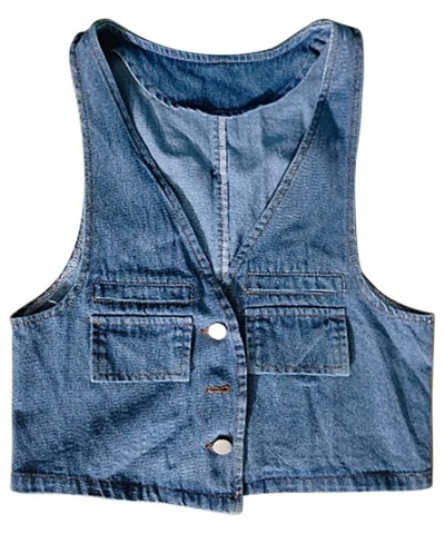 Casual Clothes Women Short Slim Fit Strap Style Denim Vest Top Cute Summer Shirts G-blue - Button Down Denim Vest $8.77 Athle...