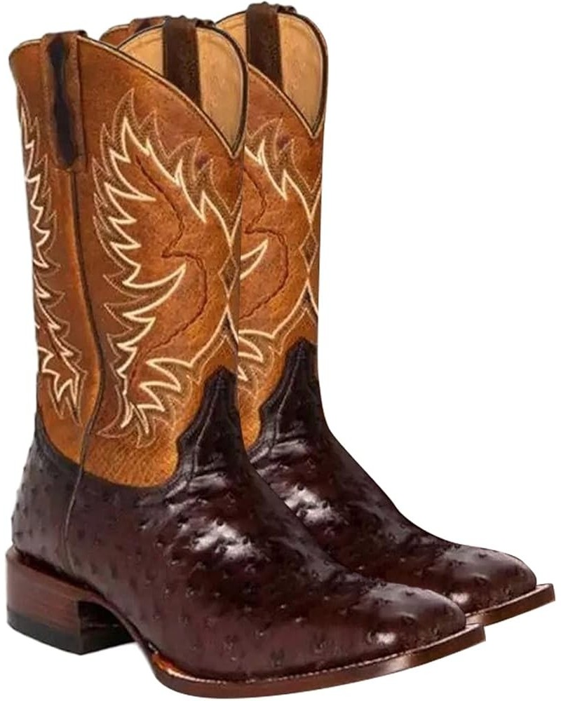 Couple Boots Women Men's Embroidered Western Cowboy Boots Retro Chunky Block Heel Mid Wide Calf Western Boots Comfortable Pul...