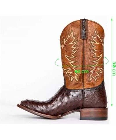 Couple Boots Women Men's Embroidered Western Cowboy Boots Retro Chunky Block Heel Mid Wide Calf Western Boots Comfortable Pul...