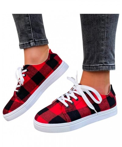 Lace up Canvas Shoes for Women Classic Print Walking Running Platform Sneaker Shoes Flat Loafers Solid Color E Red $15.42 Ath...