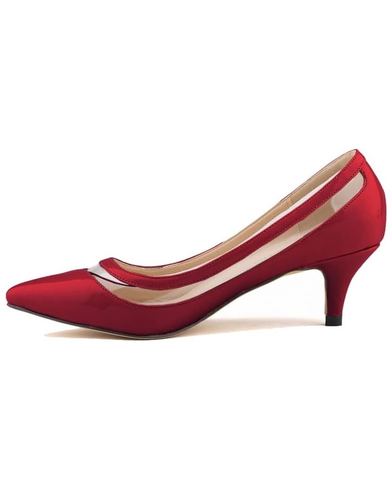 Women's Fashion Pumps Formal PU Pointed Toe Thin Heels Candy Solid Transparent Heeled Office Slip-on Dress Heels Wine Red $18...