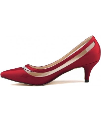 Women's Fashion Pumps Formal PU Pointed Toe Thin Heels Candy Solid Transparent Heeled Office Slip-on Dress Heels Wine Red $18...