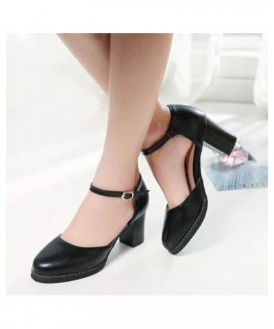 Leisure Classic Plus Size Ankle Strap Summer Sandals For Women Office Lady Platform Block High Heels Pumps Women Shoes Black ...