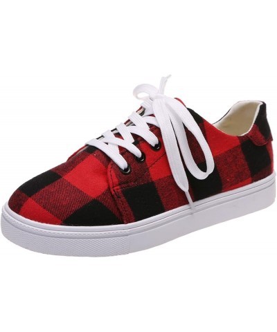 Lace up Canvas Shoes for Women Classic Print Walking Running Platform Sneaker Shoes Flat Loafers Solid Color E Red $15.42 Ath...