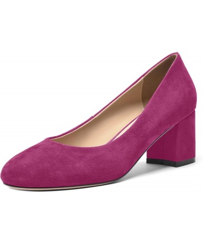 Womens Casual Round Toe Comfortable Slip On Suede Leather Chunky Low Heel Pumps Dressy Shoes 2.2 Inch Magenta $41.39 Pumps