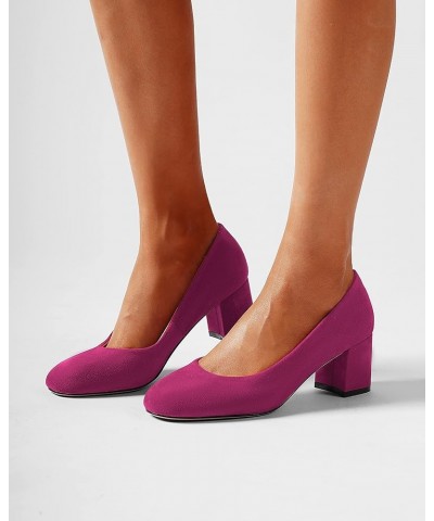 Womens Casual Round Toe Comfortable Slip On Suede Leather Chunky Low Heel Pumps Dressy Shoes 2.2 Inch Magenta $41.39 Pumps