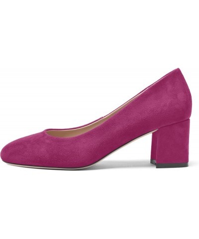 Womens Casual Round Toe Comfortable Slip On Suede Leather Chunky Low Heel Pumps Dressy Shoes 2.2 Inch Magenta $41.39 Pumps