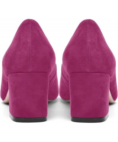 Womens Casual Round Toe Comfortable Slip On Suede Leather Chunky Low Heel Pumps Dressy Shoes 2.2 Inch Magenta $41.39 Pumps