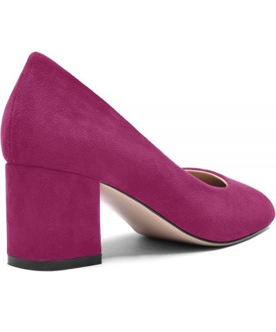 Womens Casual Round Toe Comfortable Slip On Suede Leather Chunky Low Heel Pumps Dressy Shoes 2.2 Inch Magenta $41.39 Pumps