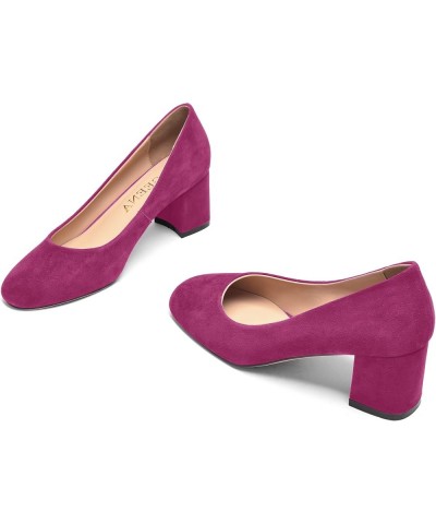 Womens Casual Round Toe Comfortable Slip On Suede Leather Chunky Low Heel Pumps Dressy Shoes 2.2 Inch Magenta $41.39 Pumps