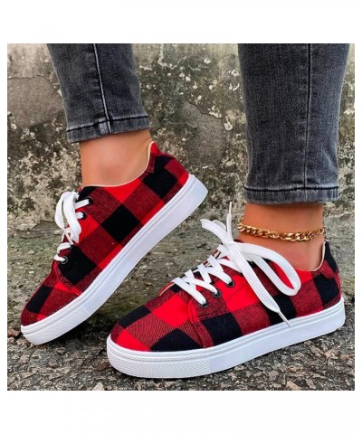 Lace up Canvas Shoes for Women Classic Print Walking Running Platform Sneaker Shoes Flat Loafers Solid Color E Red $15.42 Ath...