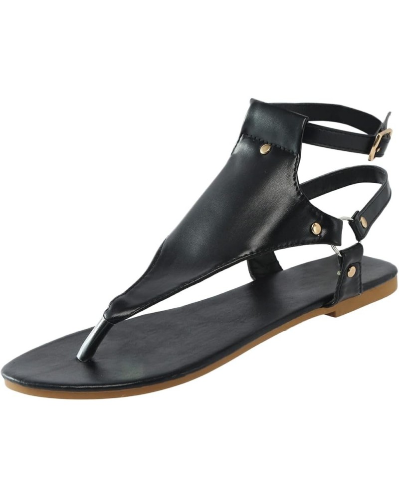 Sandals For Women Heel Sandals For Women Sandalias Sandals Women Comfortable Beach Women Flats Shoes Dressy D-black $16.56 Sa...